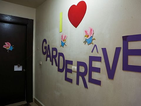 A view shows the entrance of Gardereve daycare inside the building in Jdeideh.