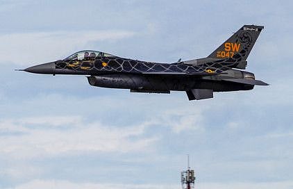 A US air force F16 figther jet performs acrobatics during the F-Air Colombia 2023 air festival in Rionegro, Antioquia department, on July 14, 2023.  