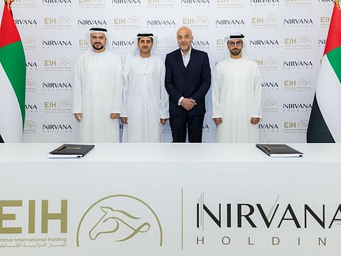 Ali El Gebely, Group CEO and Managing Director of EIH Ethmar International Holding; Khalifa Al Mehairbi, CEO of INT Emirates Holding and Member of UAE International Investors Council; Alaa Al Ali, Group CEO of Nirvana Holding; and Sultan Al Dhaheri, Vice Chairman of EIH Ethmar International Holding.