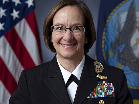 This photo provided by the U.S. Navy shows Adm. Lisa Franchetti, March 3, 2023.  