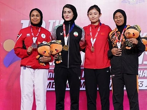Sarah Al Ameri of the UAE's national karate team after she claimed a silver medal in the 19th Asian Senior Karate Championship