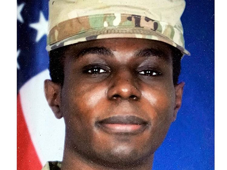 This family photo shows a portrait of American soldier Travis King displayed at the home of his grandfather Carl Gates on July 19, 2023, in Kenosha, Wisconsin.
