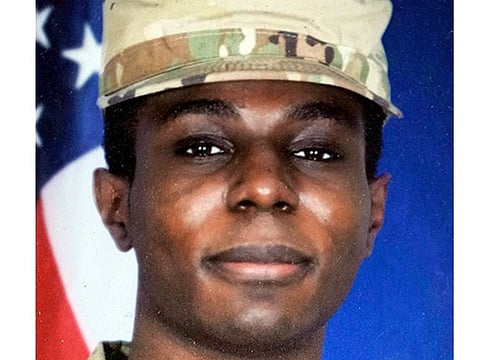 This family photo shows a portrait of American soldier Travis King displayed at the home of his grandfather Carl Gates on July 19, 2023, in Kenosha, Wisconsin.
