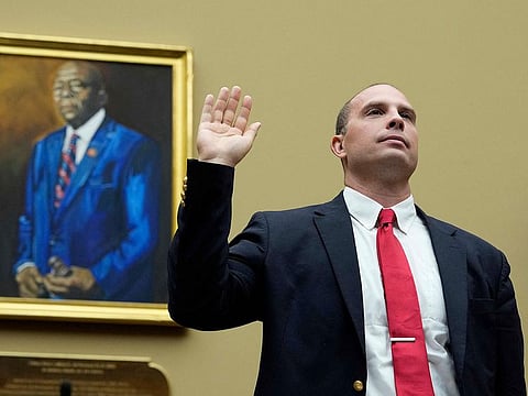 David Grusch, former National Reconnaissance Officer Representative of Unidentified Anomalous Phenomena Task Force at the U.S. Department of Defense, is sworn-in during a House Oversight Committee hearing titled “Unidentified Anomalous Phenomena: Implications on National Security, Public Safety, and Government Transparency” on Capitol Hill, July 26, 2023 in Washington, DC. 