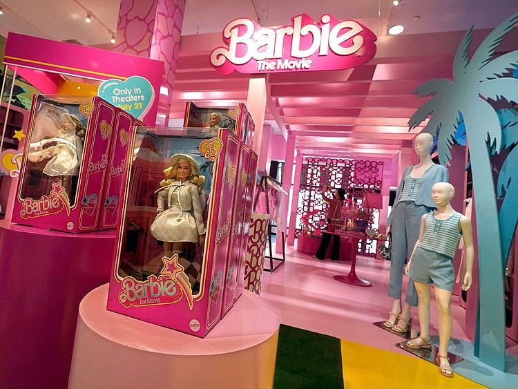 Barbie-themed merchandise is displayed in a special section at Bloomingdale's, in New York.