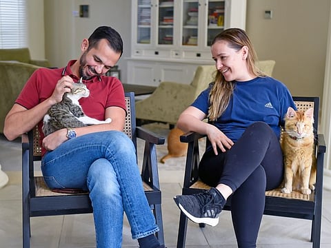 Mike O'Hara and wife Camelia O'Hara has over hundred cats at their home. Photo: Virendra Saklani/Gulf News