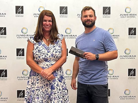 Red Hot Open Winner - Henry Lamont alongside Jumeirah Golf Estates and Lady Captain Evelyn Downham