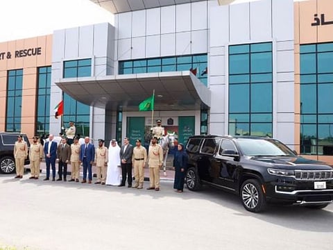 Top Dubai Police officials with the all-new 2023 Jeep Grand Wagoneer. 