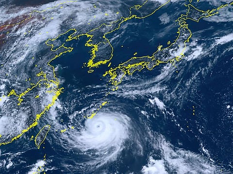Typhoon Khanun moving north towards Okinawa, southwestern Japan.