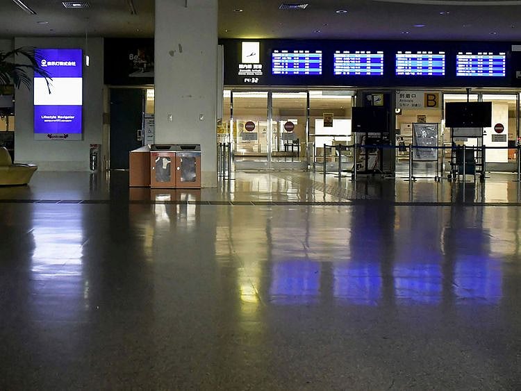 Naha airport is deserted as it is closed due to approaching typhoon in Naha