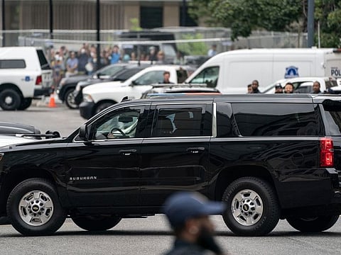 The motorcade carrying former US President Donald Trump arrives at federal court in Washington, DC, US, on Thursday, Aug. 3, 2023
