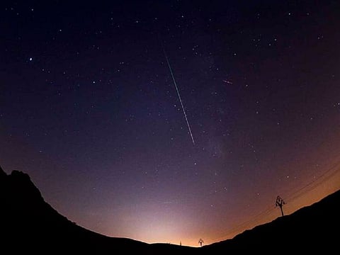 A streak of light seen above Mleiha, in Sharjah, UAE in 2022, which forms part of the annual Perseid meteor showers. 