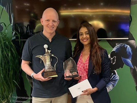 2023 PING Dubai Creek Summer Open winner’s photo from the left, Max Burrow (Overall Winner) & Shiba Wahid (Lady Captain)