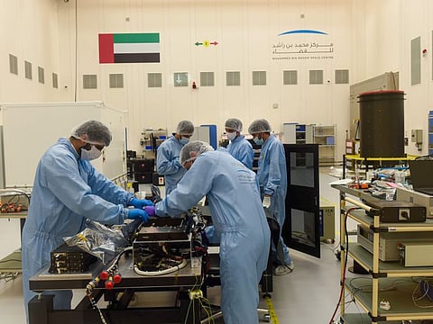 MBRSC staff working on MBZ-SAT at the Mohammed Bin Rashid Space Centre. Photo for illustrative purpose only