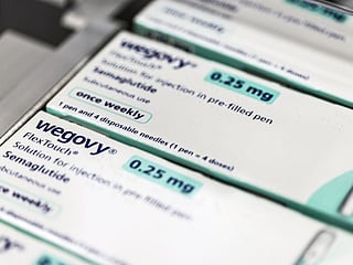 Packets of Wegovy move along a conveyor at the Novo Nordisk A/S production facilities in Hillerod, Denmark.