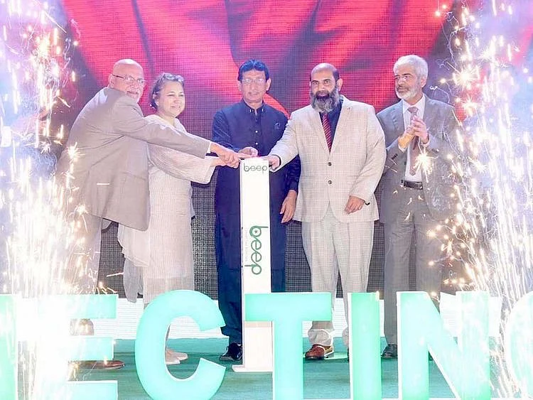 Pakistan’s Federal Minister for IT and Telecom Syed Aminul Haque at the launch of ‘Beep Pakistan’ App on August 7, 2023, in Islamabad. 
