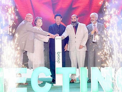 Pakistan’s Federal Minister for IT and Telecom Syed Aminul Haque at the launch of ‘Beep Pakistan’ App on August 7, 2023, in Islamabad. 