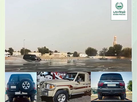 Still from video posted on social media channels of Dubai Police showing the vehicles involved 