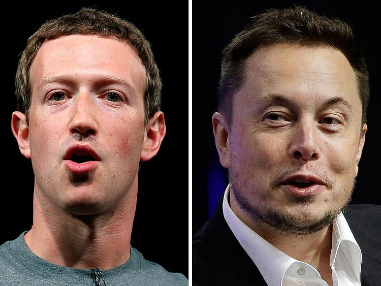 Facebook CEO Mark Zuckerberg, left, and Tesla and SpaceX CEO Elon Musk.  