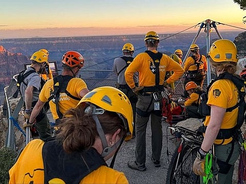 The park's Search & Rescue Team set up a rope rescue and were able to safely raise him to the rim.