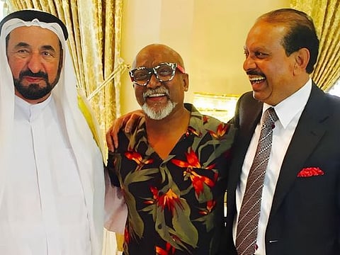 His Highness Dr Shaikh Sultan Bin Mohammad Al Qasimi, Member of the Supreme Council and Ruler of Sharjah, meets Bose Krishnamachari, celebrated painter and President, Kochi Biennale Foundation during a special meet and greet arranged at the Kochi residence of Yusuffali M A, Chairman and MD, LuLu Group
