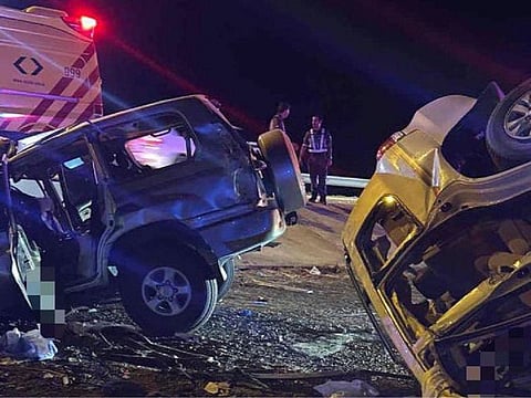 A photo released by Abu Dhabi Police on their social media channels showing the aftermath of the accident involving the two vehicles 