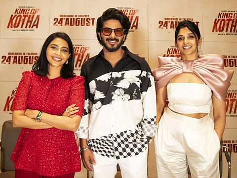 Dulquer Salmaan with Aishwarya Lekshmi and Nyla Usha 