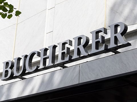 A sign above a Bucherer AG luxury watch store in Zurich, Switzerland.