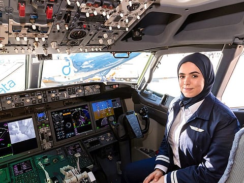 Nouf Al Shehhi, a First Officer with Dubai-based airline flydubai.