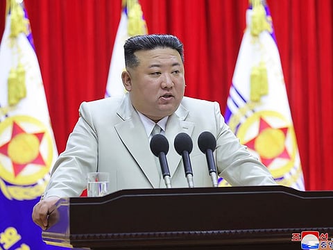 North Korean leader Kim Jong Un speaks during his visit to the navy headquarter in North Korea.