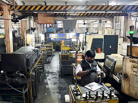 An employee works inside an engineering goods export unit in the manufacturing hub of Faridabad on the outskirts of New Delhi. 