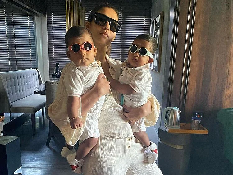Indian actress Nayanthara with her sons.