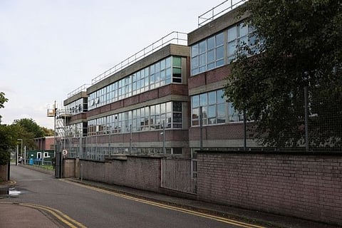 A view of scaffolding outside Hornsey School for Girls, in London.