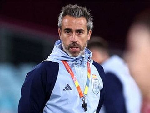 Spain's head coach Jorge Vilda looks on during a training session at Stadium Australia in Sydney on August 19..