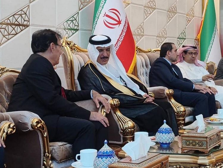  Saudi ambassador to Iran  Abdullah Bin Saudi Al Anzi (second from left) talks to an Iranian official in Tehran.  
