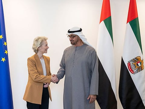 President His Highness Sheikh Mohamed Bin Zayed Al Nahyan on Thursday meets with President of the European Commission Ursula von der Leyen, who was on a working visit to the UAE