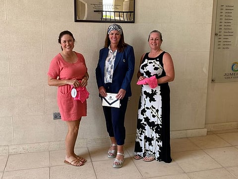 The Ladies Hidden Partner Betterball prize winners Victoria Buerk (left), Lady Captain Evelyn Downham, Juliette Castell (right)