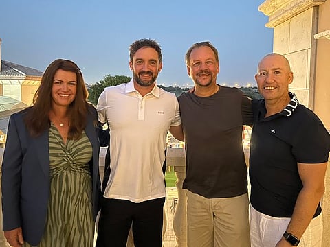 Evelyn Downham (left) JGE Lady Captain and Noel O’Leary (right) JGE Vice Captain with Thursday Curry Club winners (center) Daniel Dickinson & Peter Martensson