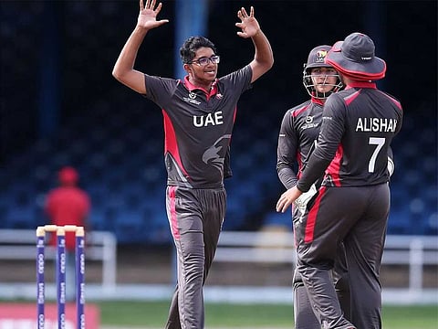 Nilansh Keswani celebrates with teammates during the Under-19 World Cup where UAE won the Plate title last year.