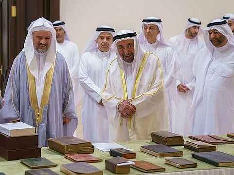 His Highness Sheikh Dr Sultan bin Mohammed Al Qasimi, Supreme Council Member and Ruler of Sharjah, during the visit to House of Manuscripts in Sharjah 