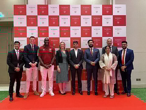 Arsenal legend Sol Campbell with Ravi Menon, Francis Alfred, Juliet Slot along with guests during the partnership signing ceremony with Sobha Realty.
