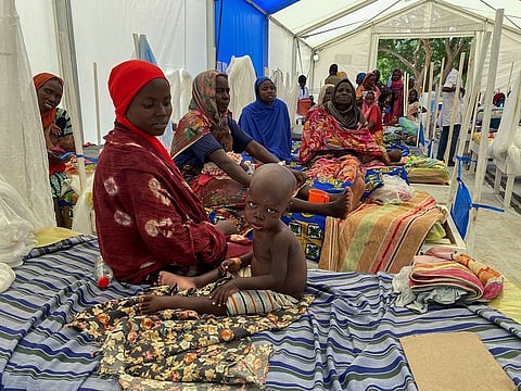 Patients sit on the beds at a makeshift MSF hospital on the day U.S. Ambassador to the United Nations, Linda Thomas-Greenfield, visited the hospital, in Adre, Chad.