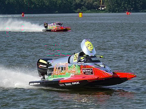 There were some anxious moments on the day for Rashid Al Qamzi when he flipped and damaged his boat during the morning free practice session.