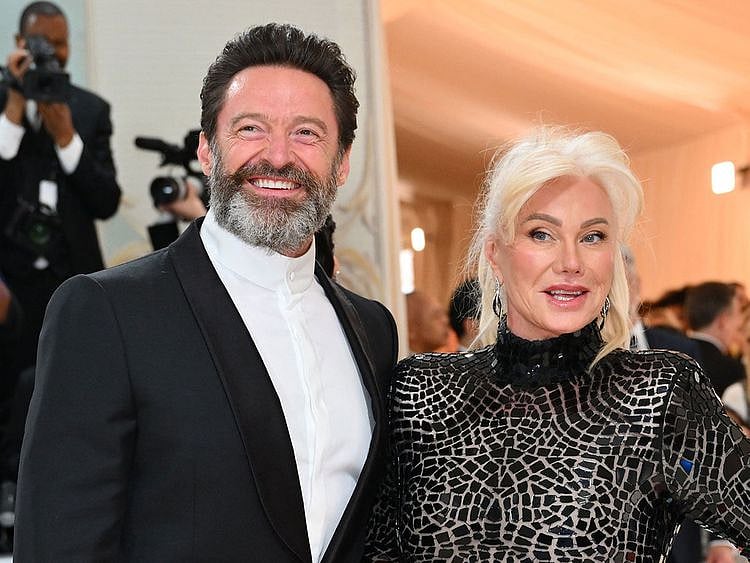 Australian actor Hugh Jackman and his wife Deborra-Lee Furness arrive for the 2023 Met Gala at the Metropolitan Museum of Art on May 1, 2023, in New York.