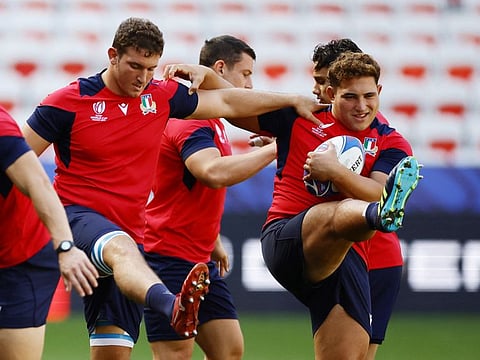 Italy's Ivan Nemer and Michele Lamaro during training at Allianz Riviera, Nice, France on Tuesday.