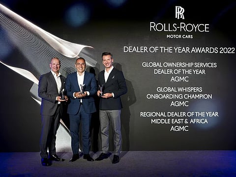From L-R - César Habib, Regional Director Rolls-Royce Motor Cars Middle East and Africa, Ayhan Olcer,Managing Director Albatha Automotive Group and Henrik Wilhelmsmeyer, Director of Sales and Brand, Rolls-Royce Motor Cars.