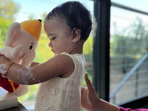 Priyanka Chopra Jonas' daughter Malti Marie with a toy Ganesha. 