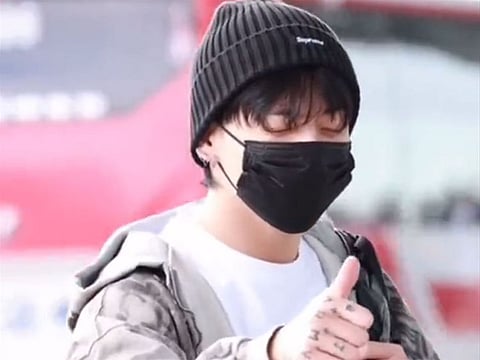 Jungkook spotted looking sleepy at Incheon airport.