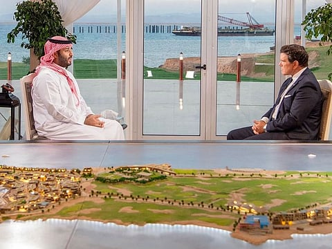 Saudi Arabia’s Crown Prince Mohammed bin Salman speaks with FOX News Channel anchor Bret Baier in an interview aired on September 21, 2023, in Neom, Saudi Arabia. He addressed every question with facts and figures, and there was not the slightest hint of evasion to any of the questions. 