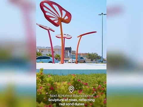 Still from video showing Nad Al Hamar roundabout in Dubai - one of the four roundabouts so far that have undergone a beautification makeover 